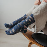 Alpaca Thick Print Socks - Blue Rose-Socks-Balderson Village Cheese Store