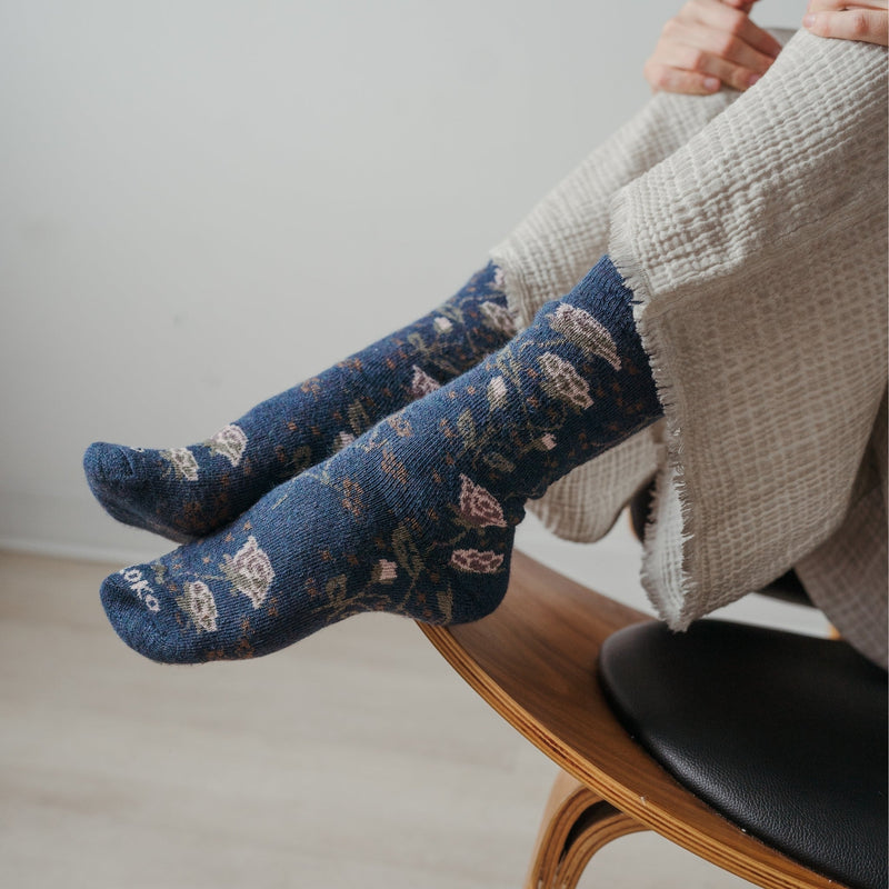 Alpaca Thick Print Socks - Blue Rose-Socks-Balderson Village Cheese Store