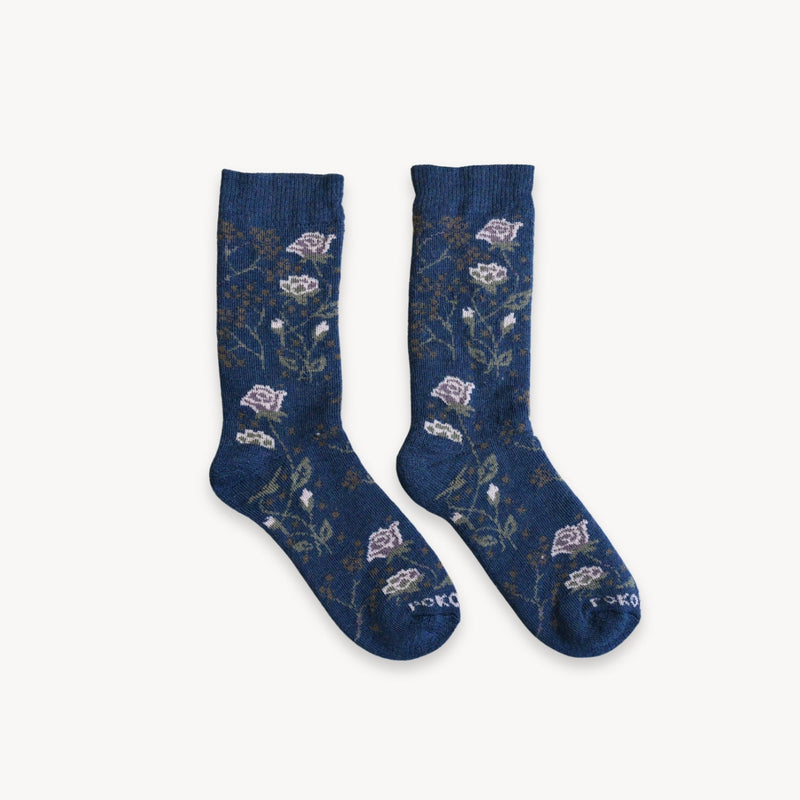 Alpaca Thick Print Socks - Blue Rose-Socks-Balderson Village Cheese Store